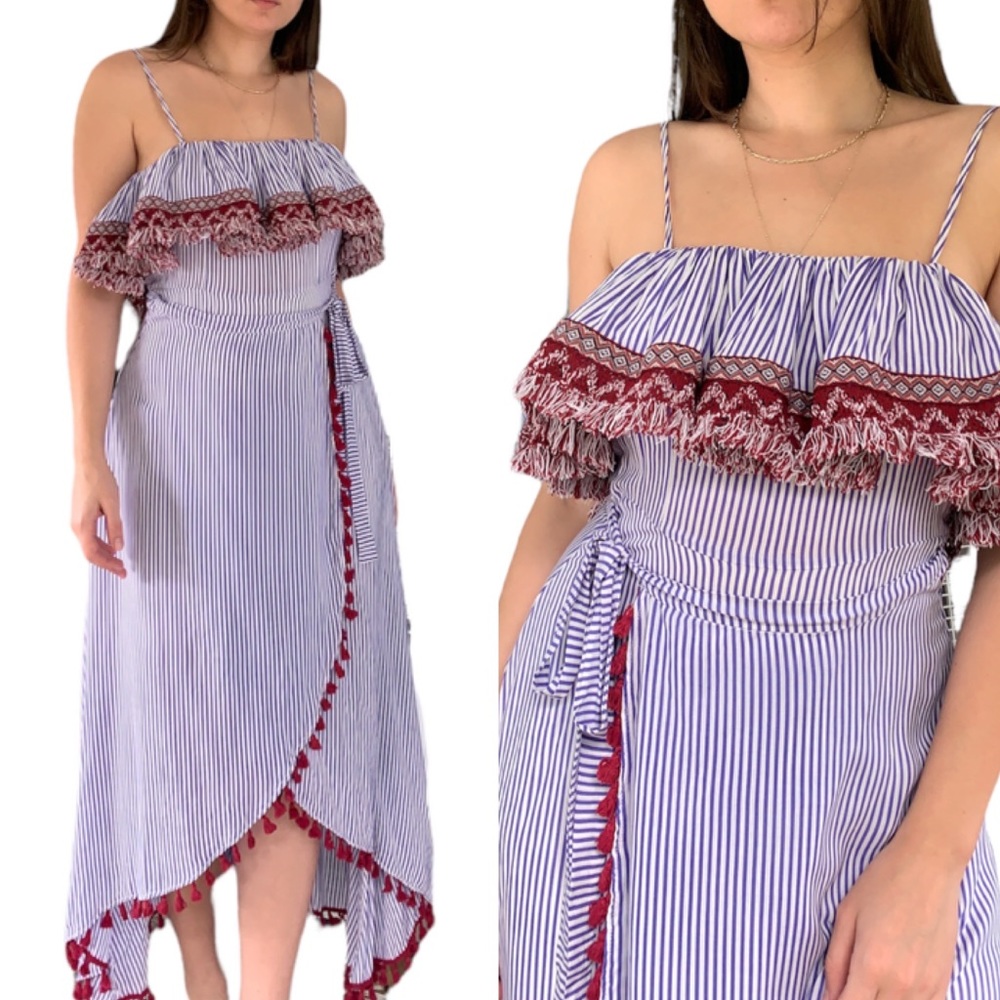 Letarte Resort Wear Striped Pom Pom Maxi Dress